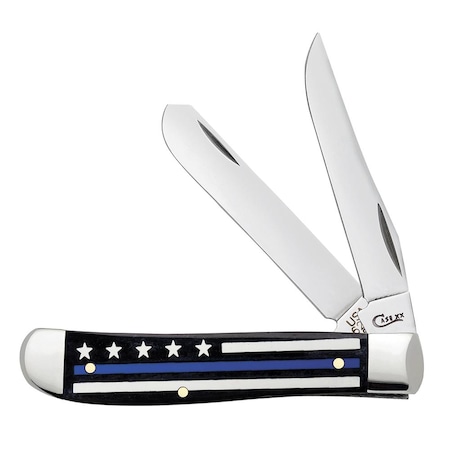 Case Cutlery 2023 Case Stripes Of Service Smooth Black Bone W/Color Inlays Blue Line Mini Trapper 6207 Ss CAS-06568